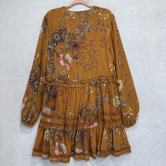 Free People Blouse Womens Large Multicolor Floral Tiered Long Sleeve Tunic Boho - Picture 5 of 10